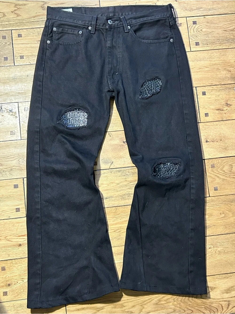 Black Distressed crocodile leather patch Men’s Jeans